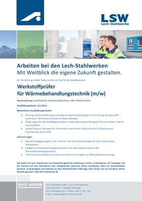 Ausbildung Werkstoffprüfer/in für Wärmebehandlungstechnik bei LSW